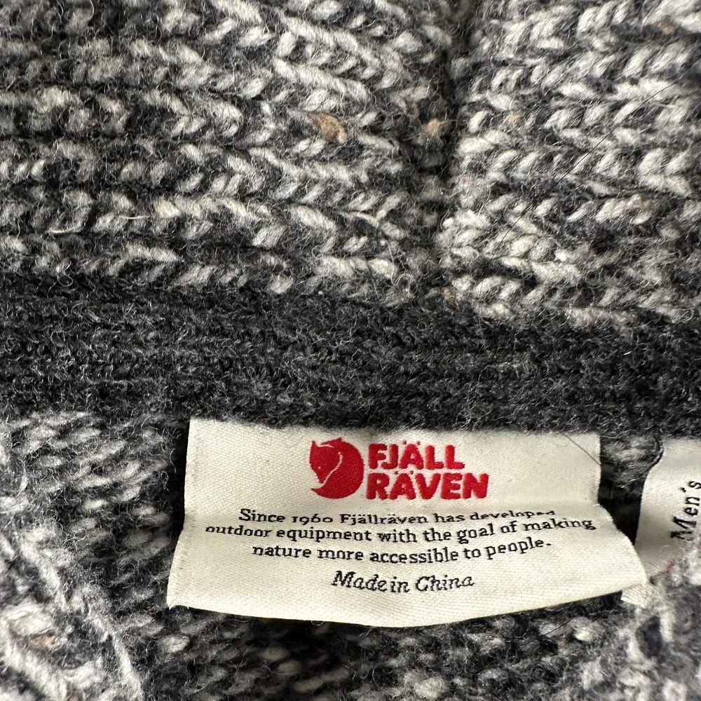 Fjallraven Lada Sweater Mens M Gray Button Shawl Collar Chunky Knit Pullover